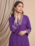 Kurta With Thread Embroidery And A V-Neck With Ankle-Length Trousers And An Embroidered Dupatta