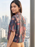Brown Coloured Short Sleeves Shirt Collar Top