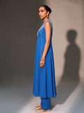 Royal Blue Embroidered Georgette Anarkali Kurta With Trousers (Set Of 2)