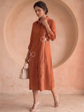 Casual Rust Shirt Dress With Thread Embroiderey Detailing
