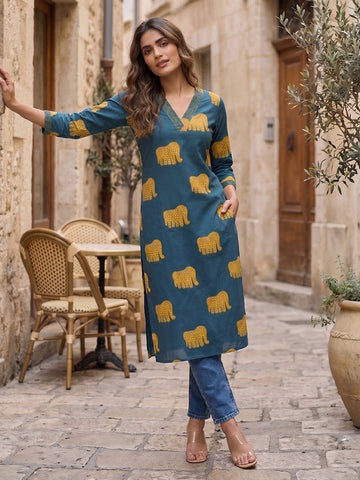 Women Heritage Hathi Printed Kurta