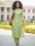 Lime stripes Button-Down Kurta set