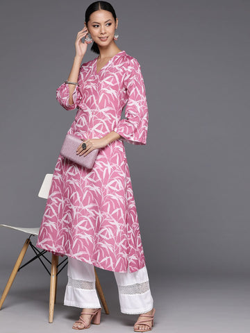 Varanga Women Pink Abstract Printed Straight Kurta