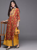 Varanga Women Red Floral Printed Straight Kurta With Gota Detailings