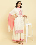 Varanga Women cream & pink embroidered kurta attached with skirt