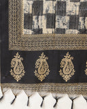 varanga dark black paisley printed dupatta with tasselled border