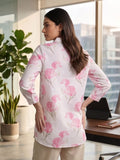 White Coloured Slim Collar Long Sleeves Floral Shirt