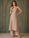 Jaquard V Neck Kurta Set With Dupatta