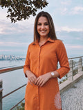 Womens Rust Orange Shirt-Style Kurta with Trousers