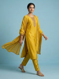Vichitra Bead-Embellished Round Neck Kurta, Solid Ankle-Length Trousers, And An Elegant Embroidered Dupatta