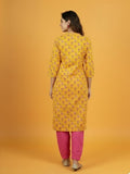 Mustard Printed Kurta & Contrast Pink Farsi Salwar Ensemble