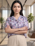 Mauve Coloured Short Sleeves Shirt Collar Top