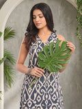 Varanga Women Blue Ikat Printed Straight Kurta With Bottom