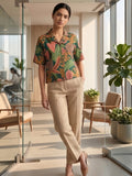Multi Coloured Short Sleeves Shirt Collar Top