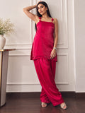 Fuchsia Square-Neck Top With Statement 3D Rose Paired With Farsi Salwar