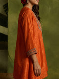 Rust Yoke Embroidered Kurta With Flared Sharara And Dupatta.
