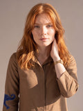 Womens Mocha Elephant embroidery Shirt-Style Kurta with Straight Trousers