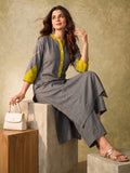 Grey Kurta Set With Vibrant Contrast Detailing