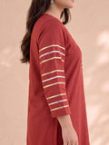 Rust Red Kurta Set Paired With A Shimmering Striped Dupatta