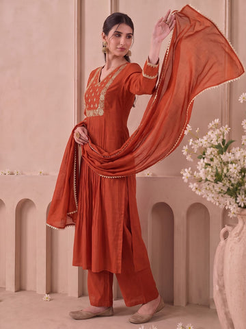 The Mayur Rust Kurta Set