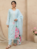 Varanga Women Sky Blue Straight-Fit Kurta With Printed Dupatta