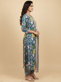 Soft Teal Botanical Print Suit set