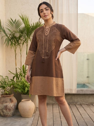 Varanga Brown Colored Women Summer Dress