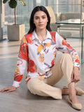 White Coloured Slim Collar Long Sleeves Floral Shirt