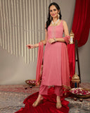Varanga Women Mauve Straight Kurta With Tonal Ottom & Dupatta
