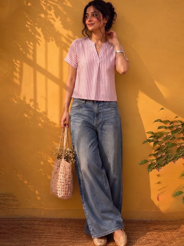 Pink & White Candy Stripe Crop Top