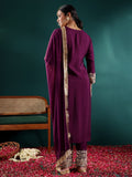 Varanga Women Purple Zari Embroidered Sequin Embellished Kurta  Paired With Bottom And Dupatta