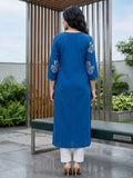 Ethnic Blue and White Printed Straight Kurta