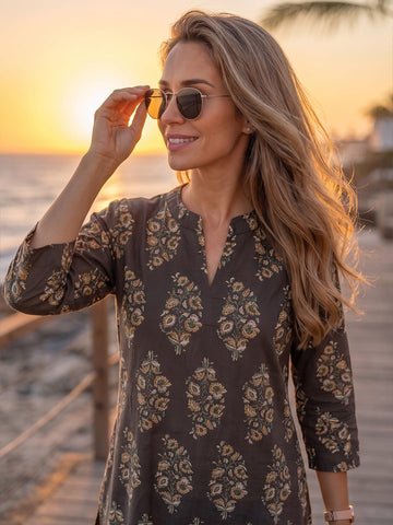 Women's Ethnic Block-Print Short Top