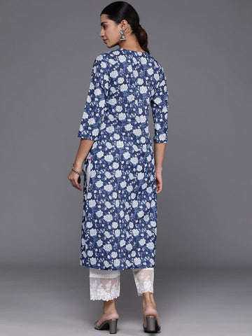 KSUT Blue Women Floral Printed Straight Kurta
