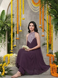 Varanga Women Purple Embroidered Sleeveless Flared Kurta Paired With Tonal Bottom