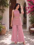 Festive Gold-Speckled Fit & Flare Kurta And Wide-Leg Trouser Set