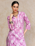 Varanga Women Lavender 3/4Th Sleeve, V Neck Collared Kurta.