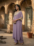 Zari Embroidered Lace Neck Flared Kaftan with Trouser