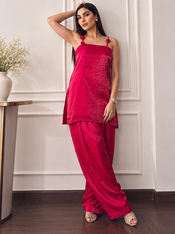 Varanga Women Rose Silk Crepe Kurta with Patiala