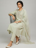Varanga Women-Thread & Sequin Embroidered Yoke Kurta With Trouser & Scallop Dupatta