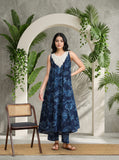 Floral Printed Mirror & Thread Embroidered Yoke Anarkali Kurta With Trouser