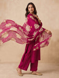 Women's Pink Solid Kurta Set With Floral Printed Dupatta