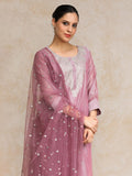 Varanga Women Mauve Zari Yoke Design Chanderi Silk Kurta with Trousers & Dupatta