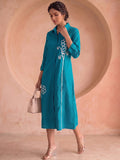 Blue Lace Detailed Shirt Dress