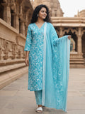 Turquoise Bloom pure cotton kurta Set
