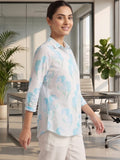 White-Blue Coloured Slim Collar Long Sleeves Floral Shirt