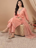 Zari-Embroidered Kurta Paired With Solid Trousers And A Tonal Dupatta .