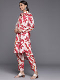 KSUT Women Abstract Printed Shirt Collar Straight Kurta With Tonal Bottom
