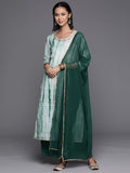 Varanga Women Straight Kurta With Round Neck Paired With Green Solid Palazzo And Green Solid Dupatta.