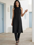 Black Halter Neck Straight Kurta With Pant
